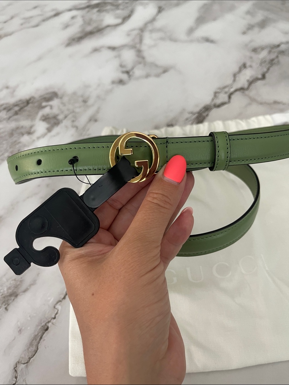 $950 New Authentic Gucci Green Leather Belt with Gold Double G Ring Buckle 100